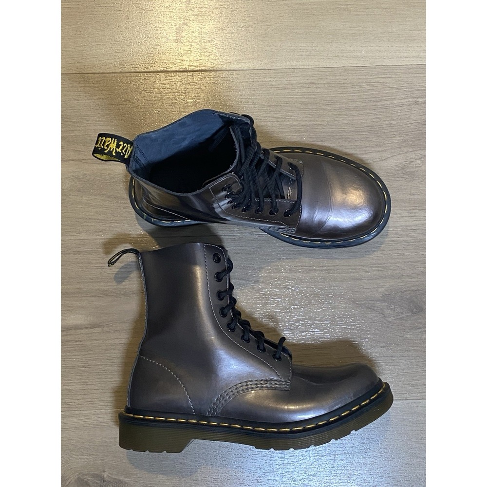 Dr. Martens Pascal Metallic Pewter Patent Leather Combat Boots Women's US 7